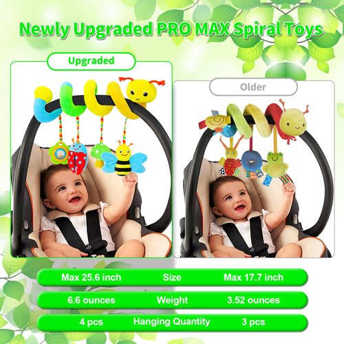 FPVERA Car Seat Toys for Babies 0-6 Months Upgraded Version Spiral Car Seat & Stroller Activity Toy, Soft Plush Hanging Toys with Rattles, Best Gift for Ages 0 and Up