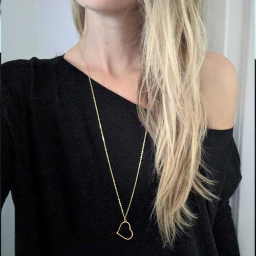 Iaceble Boho Long Heart Necklace Open Heart Pendant Necklace Floating Heart Chain Necklace Gold Hollow Heart Necklace Jewelry for Women