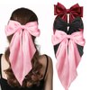 3PCS Hair Bows for Women, Oversized Long Tail White Hair Bow Clips, Silky Satin Hair Ribbons Ponytail Holder for Women Girls (Black, Red, Pink）