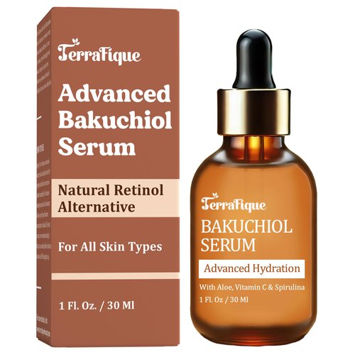 Terrafique Advanced Bakuchiol Serum - Anti Aging Face Serum for Women - Also Contains Aloe Vera, Witch Hazel, Centella, Spirulina, Vitamin C - Hydrating Serum for Face with Aloe Vera - 1 Fl. Oz.
