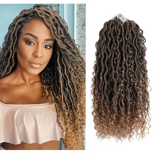 Faux Goddess Locs Crochet Hair River Locs Boho Hippie Locs Wavy Crochet With Curly Hair In Middle And Ends Braids Hair Extensions (8Packs,18 inch, T27)