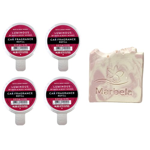 Bath & Body Works Luminous Car Fragrance Refill - Pack of 4 With a Himalayan Salts Springs Sample Soap.