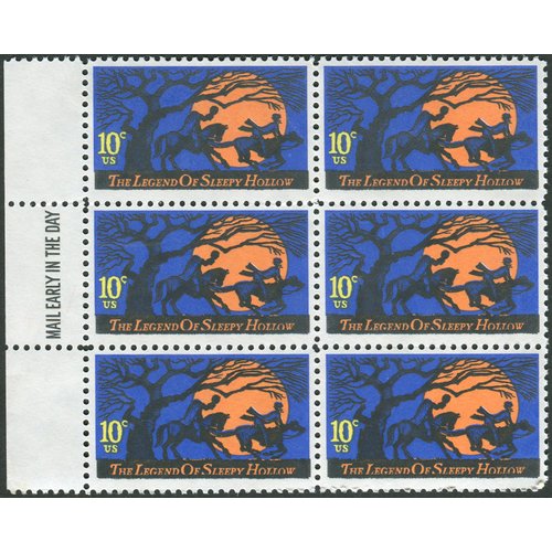 LEGEND OF SLEEPY HOLLOW ~ ICHABOD CRANE ~ WASHINGTON IRVING #1548 Block of 6 x 10¢ US Postage Stamps