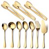 Gold Serving Utensils, OGORI 10-Piece Polished Stainless Steel Gold Serving Utensils Set Include Serving Spoons, Slotted Serving Spoon, Serving Tongs, Serving Fork, Salad Fork, Soup Ladle, Pie Server