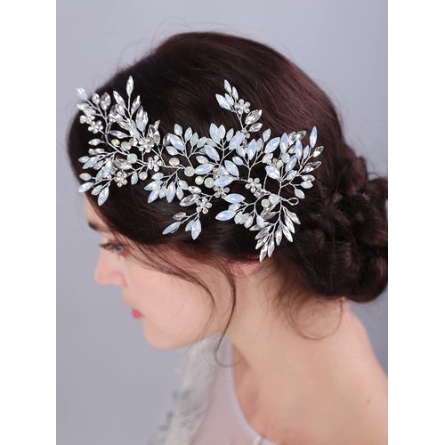 JWICOS Crystal Bridal Headpiece Wedding Headband for Brides Flower Bride Hair Vine Wedding Hair Accessories for Women and Girls