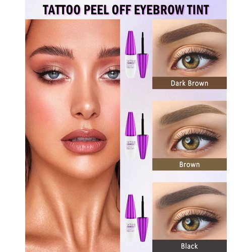 Peel Off Tattoo Eyebrow Gel Tinting-2pcs Dark Brown Peel Off Tinted Eye Brow Gel,Waterproof Long-lasting Transfer-proof Eyebrow Gel Peel Off,Up to 3 Days,Christmas Makeup Gift for Women-01# Dark Brown