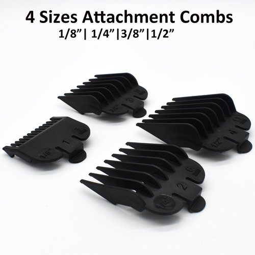 Professional Hair Clipper Attachment Combs Cutting Guides Guards #3170-400, 1/8", 1/4", 3/8", 1/2" Compatible with Most Wahl Standard Full Sized 5 Star Series Magic Clip Senior Hair Clippers (Black)