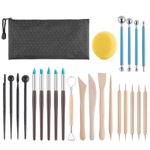 Clay Tools Kit, 25 PCS Polymer Clay Tools, Ceramics Clay Sculpting Tools Kits, Air Dry Clay Tool Set for Adults, Kids, Pottery Craft, Baking, Carving, Drawing, Dotting, Molding, Modeling, Shaping