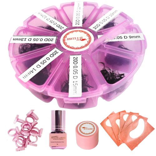 BTLLSSH 800 Fans Premade Fans Eyelash Extensions Premade Lash Fans natural false eyelashes&adhesives 0.31-0.63INCH Mixed Length Promade Loose Fans Thin Base Premade Volume Lash Extension(20D 0.05D)