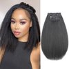 10inch Short Kinky Straight Clip ins Hair Extensions for Black Women 120g/Set Full Head Yaki Kinky Straight Synthetic Hair Clip ins Hair Natural Black 4Pcs 11