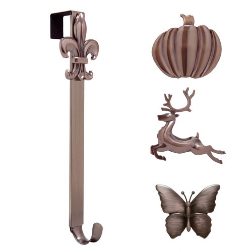 Haute Decor Adapt Adjustable Length Door Wreath Hanger with Interchangeable Icons (Oil-Rubbed Bronze-Reindeer/Pumpkin/Butterfly/Fleur de lis) - 4 Wreath Hangers in 1