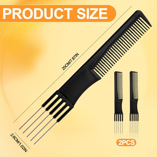 2pcs Double-Head Parting Teasing Comb, Black Metal Teasing Combs for Women Fine Tooth Comb Hair Forking Comb Prong Pick Combs Parting Comb Styling Comb with Metal Pick for Women