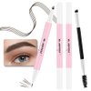 2 Pcs Black Brown Magic Microblading Eyebrow Contouring Pen Brow Pencil, with 4 Brush Micro-Fork-Tip Precise Applicator, Dual-ended Eyebrow Brush, Precise Waterproof Brow Pen, Eye Brow for Women, 03