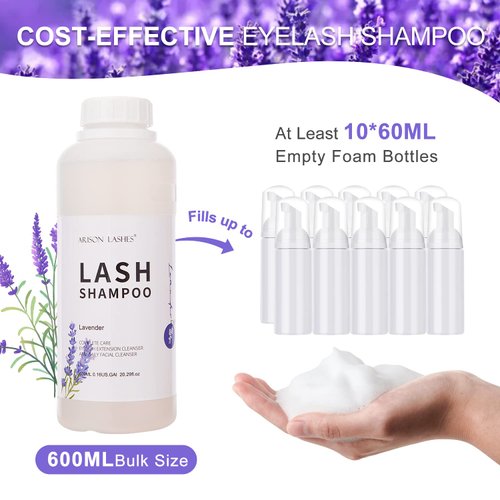 Arison Eyelash Eyelash Extension Shampoo 600ml / Eyelid Foaming Cleanser/Wash for Extensions and Natural Lashes/Paraben & Sulfate Free Safe Makeup & / Professional & Self Use (Lavender)