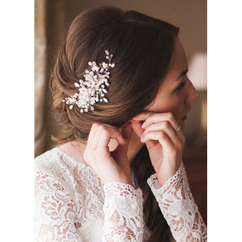 Kercisbeauty Handmade Wedding Crystal Hair Combs with Pearls for Brides Rustic Wedding Hair Accessories for Women Bridal Headpiece(Gold)