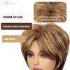 MIMAN Short Brown Pixie Cut Wig Short Hair Wigs with Bangs Mixed Blonde Highlight Layered Fluffy Synthetic Hair Replacement Wig for Women Halloween Costumes Wigs