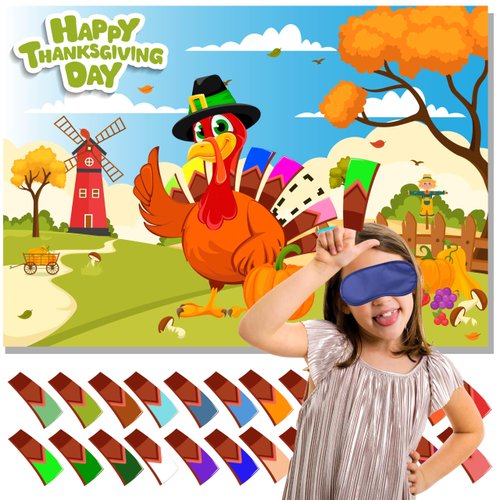 HRENCY Pin The Tail on The Turkey Game Thanksgiving Party Games for Kids Thanksgiving Games Fall Festival Games for Kids Thanksgiving Turkey Pin Game Turkey Party Supplies Activities