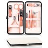 leiwo Manicure Set,Pedicure Kit Nail Scissors Stainless Steel Professional Toenails Cuticle Cutter Clipper Fingernails Grooming Kit with Pink Leather Travel Case (12pcs Pink)
