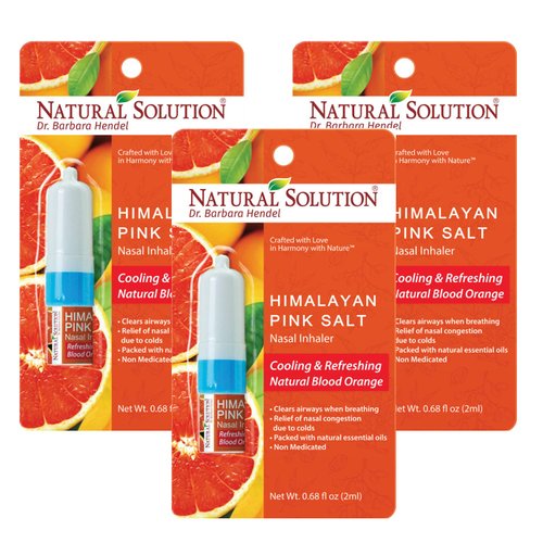 Nasal Inhaler, with Pink Salt and Organic Blood Orange, Cooling, Relaxing& Refreshing, Aromatherapy, Sinus Pressure Relief, 0.68 fl oz/Each, Pack of 3