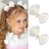 SAWINDA White Lace Hair Bows Tulle Coquette Bows for Hair Pearl Rhinestone Hair Bow Clips Hair Ribbons for Teens Girls Cute Alligator Hair Barrettes Flower Girls Wedding Decor Accessories 2 Pack