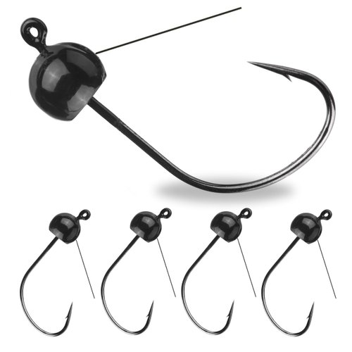 Reaction Tackle Tungsten Wacky Jig Heads - 5-Pack for Bass Fishing Jigs, Weedless Option Wacky Worm Hook - Finesse Jig for Soft Plastics and Wacky Worms - 1/16 - Black - weedless