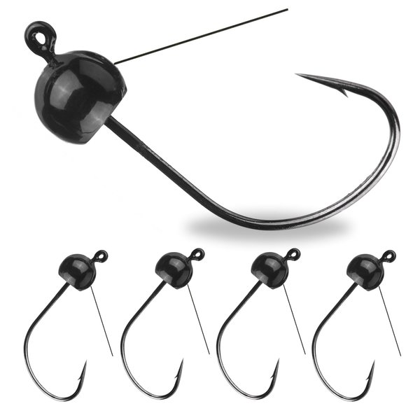 Reaction Tackle Tungsten Wacky Jig Heads - 5-Pack for Bass Fishing Jigs, Weedless Option Wacky Worm Hook - Finesse Jig for Soft Plastics and Wacky Worms - 1/16 - Black - weedless