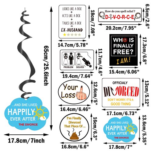 8pcs Funny Divorced Party Hanging Swirls Sarcastic Humor Hilarious Divorced Party Ceiling Streamers Divorce Decor for Divorced AF Boy Bye Felicia Single Freedom I'm Done Breakup Party Supplies