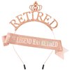 SuPoo Rose Gold Retirement Sash for Women Rhinestone Retired Crown Headband Tiara Retirement Gifts The Legend Has Retired Sash Crown Elegant Retirement Party Decorations Retired Decor