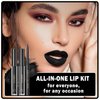 QIUFSSE 3 in 1 Black Lip Liner Pencil and Lipstick lipgloss Set Matte Black Lipstick Lip Gloss Kit Long-lasting Nonstick Cup Smudge Proof Lip Kits with Lip Liner,Velvet Goth Makeup (12#Black Magic)