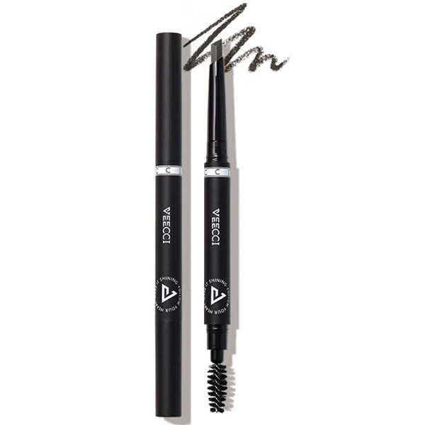 VEECCI Diamond Eyebrow Pencil - Quick Fill, Smudge-Proof, Nourishing Formula for Effortless Brows| Flexible Brush Head, Natural & Waterproof Microblading Brow Pen for Women | Precision Tip(Black)