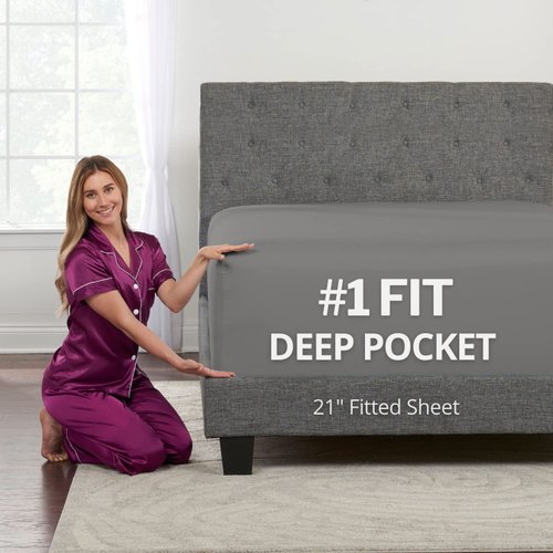 King Fitted Sheet Deep Pocket – Extra Deep Pocket Fitted Sheet King Size 18” - 21” Inch + Fitted Bed Sheets Only - King Fitted Gray