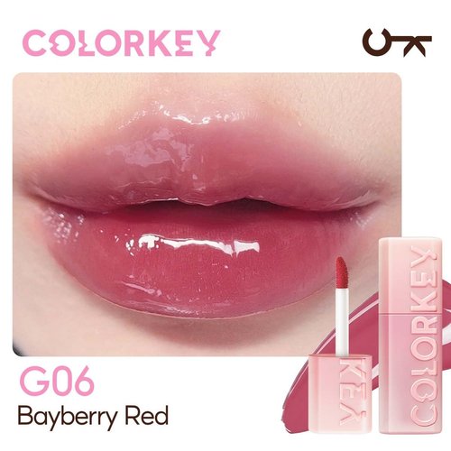 COLORKEY 3D Plump Oil Lip Gloss, High-shine Finish, Lip Tint, Moisturizing, Non-Sticky, Clear and Natural, Glassy Shine (G06 Bayberry Red, 3ml)