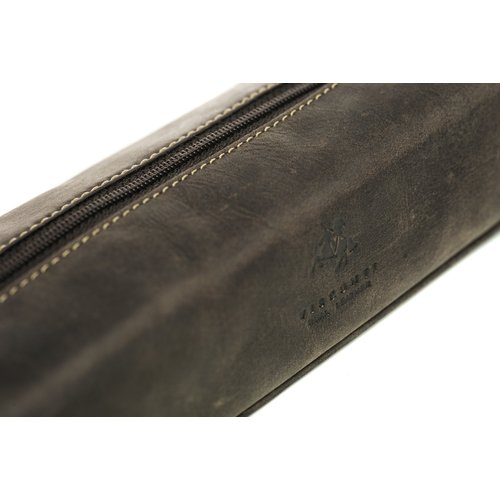 Visconti 731 Hunter Distressed Leather Pencil Case/Small Travel Makeup Cosmetic Bag/Toiletry Case/Supply Holder (Brown)
