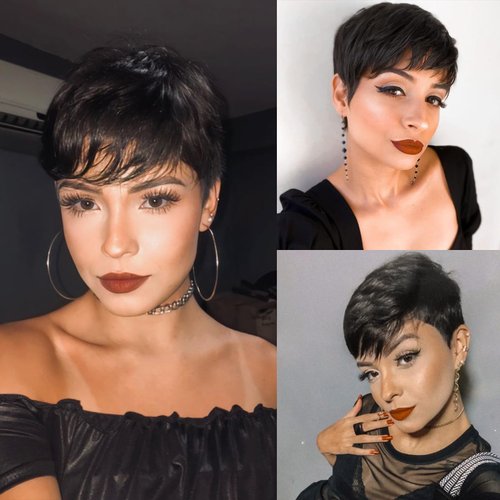 Pixie Cut Wig Human Hair Short Pixie Cut Wigs for Black Women Human Hair Glueless Pixie Wig Short Layered 100% Brazilian Human Hair Wigs For Women Full Machine Made None Lace Front Wig 1B Color