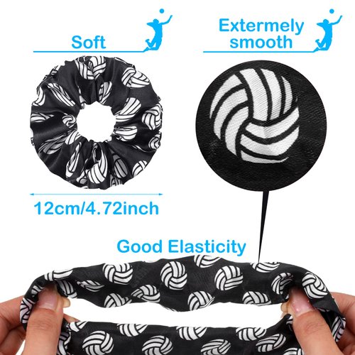 20 Pieces Sport Hair Scrunchies Sports Scrunchy Hair Ties Elastic Silk Satin Scrunchies Hairband Scrunchy Ponytail Holder for Women Girls Player Team Hair Accessories, Black, White (Volleyball)
