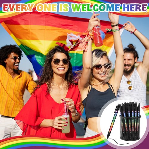 Weekgrat 48 Pcs Pride Ballpoint Pen Pride Month LGBTQ Rainbow Party Favors Black Ink Retractable Ballpoint Pens for Gay Lesbian Pride Gifts Gay Pride Party Supplies Favors Accessories in Bulk