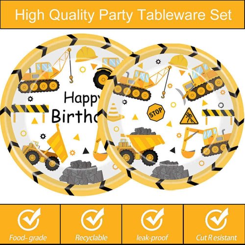 80 Pcs Construction Party Supplies Construction Disposable Paper Dinner Plates Napkins Forks Dinnerware for Dump Truck Theme Baby Shower 1st 2nd 3rd 4th Bday Party Decorations