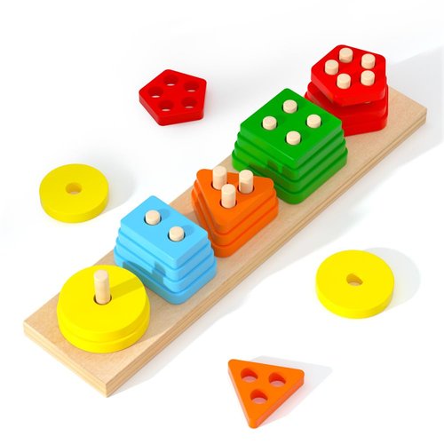 GR GRINNNIE Wooden Montessori Toys for 2 3 4 Years Old, Sorting and Stacking Toy for Toddlers 2-4, Educational Shape Sorter for Baby Boys Girls 18 Months Christmas Birthday Gifts