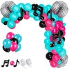 Music Balloons Birthday Balloon Garland Arch Kit, Disco Ball Balloon, 5 Inch 10 Inch Rose Red Blue Black Latex Balloon, Music Note Foil Balloon for Karaoke Birthday Decor (Classic Series)