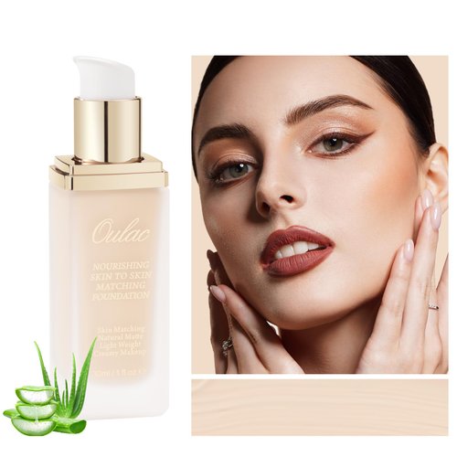 Oulac Foundation Make Up, Skincare Infused With Aloe Leaf And Vitamin E, Medium to High Coverage Liquid Foundation, Foundation Vegan 30ml, Shade：Porcelain 01