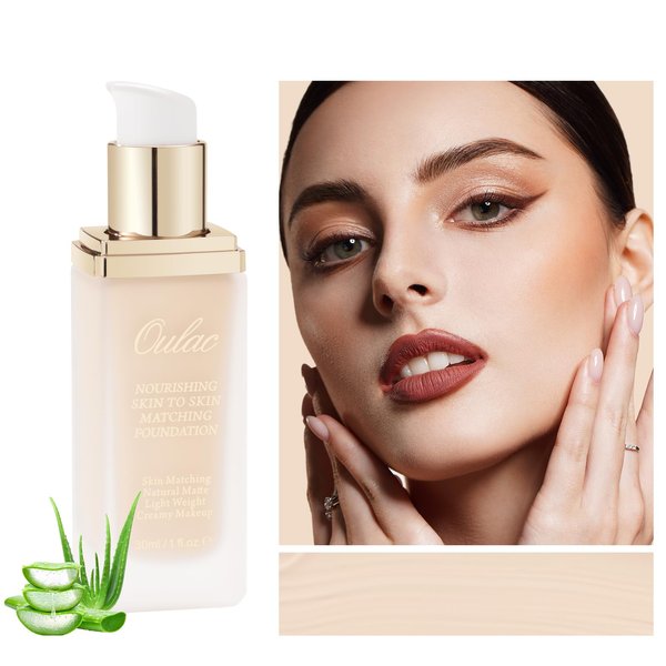 Oulac Foundation Make Up, Skincare Infused With Aloe Leaf And Vitamin E, Medium to High Coverage Liquid Foundation, Foundation Vegan 30ml, Shade：Porcelain 01