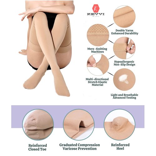 KEVVI - Thigh High Compression Socks 20-30 mmHg, Thigh High Compression Stockings Women & Men, Closed Toe, Medical Support Hose, Maternity Compression Socks for Women Thigh High, Ted Hose (MEDIUM)