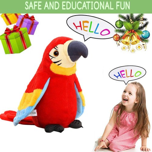 9'' Cute Talking Parrot Repeats What You Say Electronic Interactive Plush Toy Stuffed Animal Record Parrot Waving Wings Funny Bird Toys for Children Girls Boys Best Xmas Gift (Red Parrot)