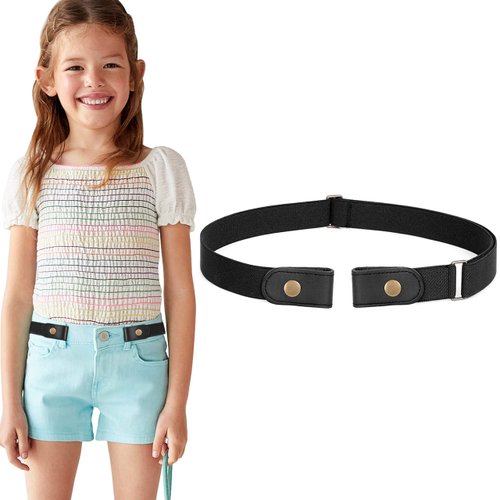 No Buckle Stretch Belt for Child Boys Girls Buckle Free Kids Belt Buckleless for Pants Jeans, Black,Waist Size Below 24 Inches