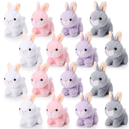Sratte 16 Pcs Bunny Stuffed Animal 4.7 Inch Mini Bunny Detachable Keychain Bunny Party Favors Valentine Plushies Bulk Mini Easter Bunny Plush Easter Basket Stuffer(Pink, White, Gray, Purple)