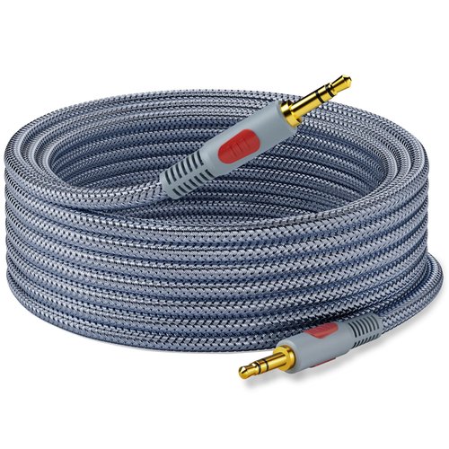 Ruaeoda 3.5mm Aux Audio Cable 50 ft,Nylon Braid 3.5mm Male to Male Audio Cable 1/8 Shielded AUX Headphone Cable Extension Outdoor Auxillary Stereo Audio Cable Cord
