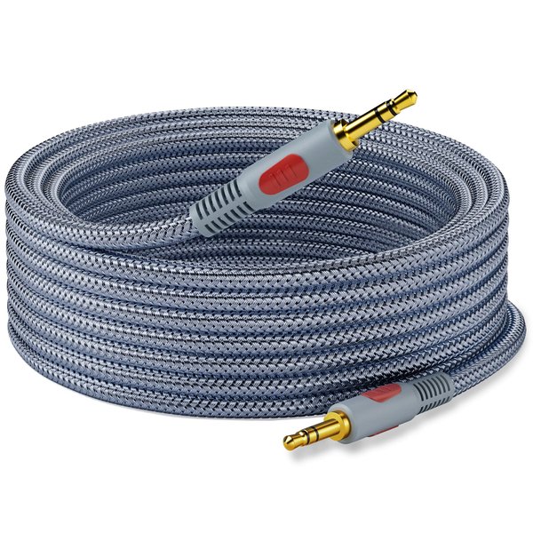Ruaeoda 3.5mm Aux Audio Cable 50 ft,Nylon Braid 3.5mm Male to Male Audio Cable 1/8 Shielded AUX Headphone Cable Extension Outdoor Auxillary Stereo Audio Cable Cord