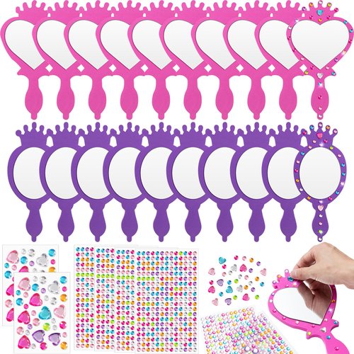 Geetery 20 Pcs Unbreakable Kids Mirror DIY Decorate Your Own Princess Mirror Mermaid Mirrors Prin...