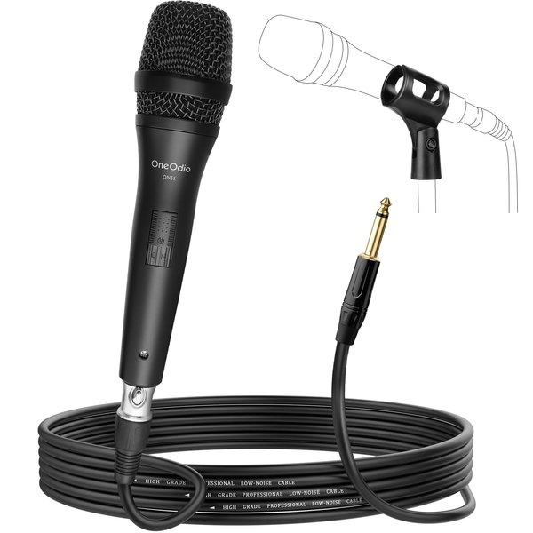 OneOdio ON55 Wired Microphone for Singing - Mic Clips, Metal Female, ON/Off Switch, 16.4ft XLR Cable - Condenser Dynamic Mic for Karaoke Machine, AMP, Speaker, Parties