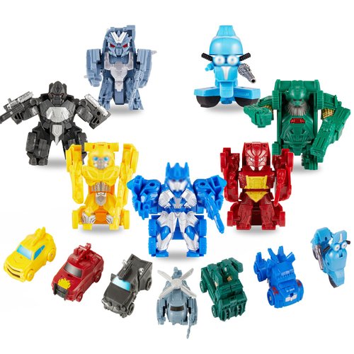 EDPOFUL 7 Pcs Mini Car Robot Toys, 3 Inch 2 in 1 Model Action Figures, Birthday Party Gifts Favors for Boys Age 5-12